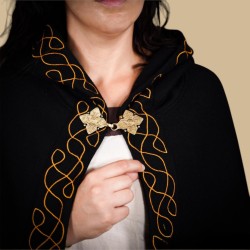 Embroidered black wool cape