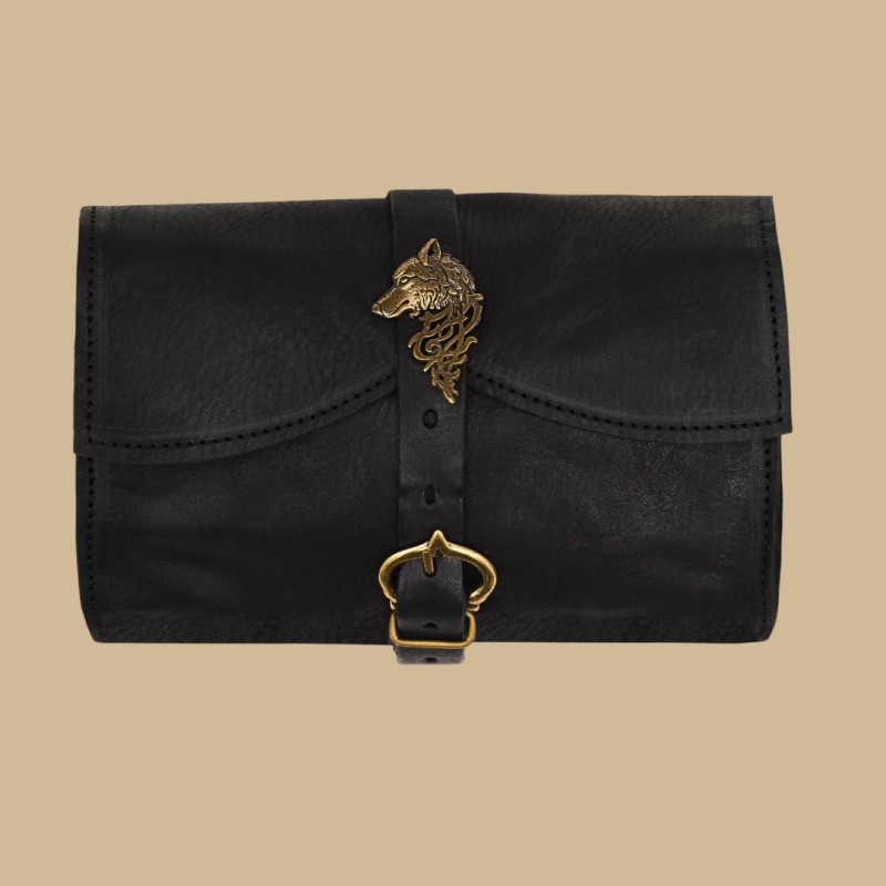 Pochette médiévale cuir noir