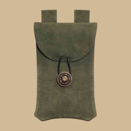 Green suede leather pouch