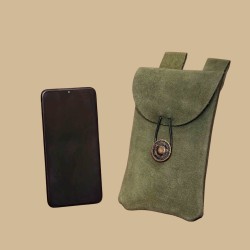 Green suede leather pouch